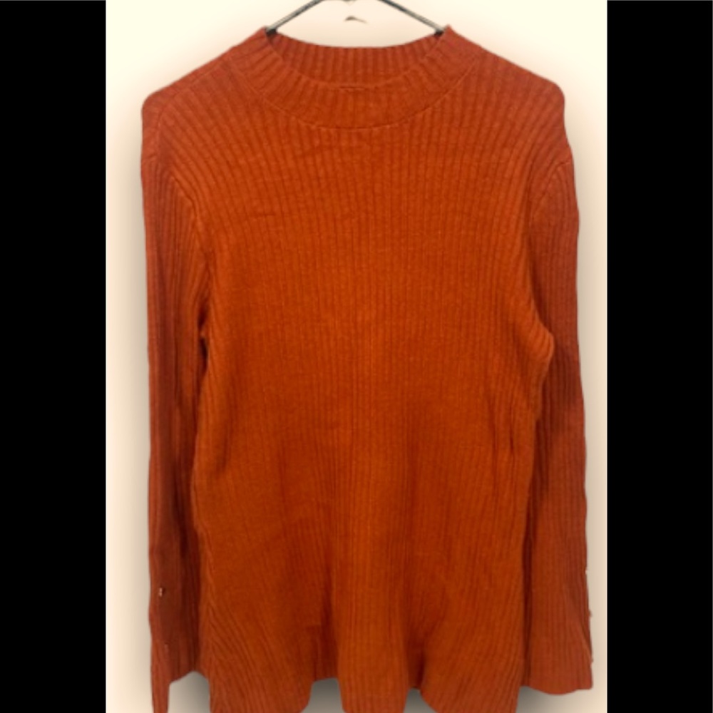 Du Jour Mock Neck Bell-Sleeve Rib Knit Sweater Tunic Orange  Medium.